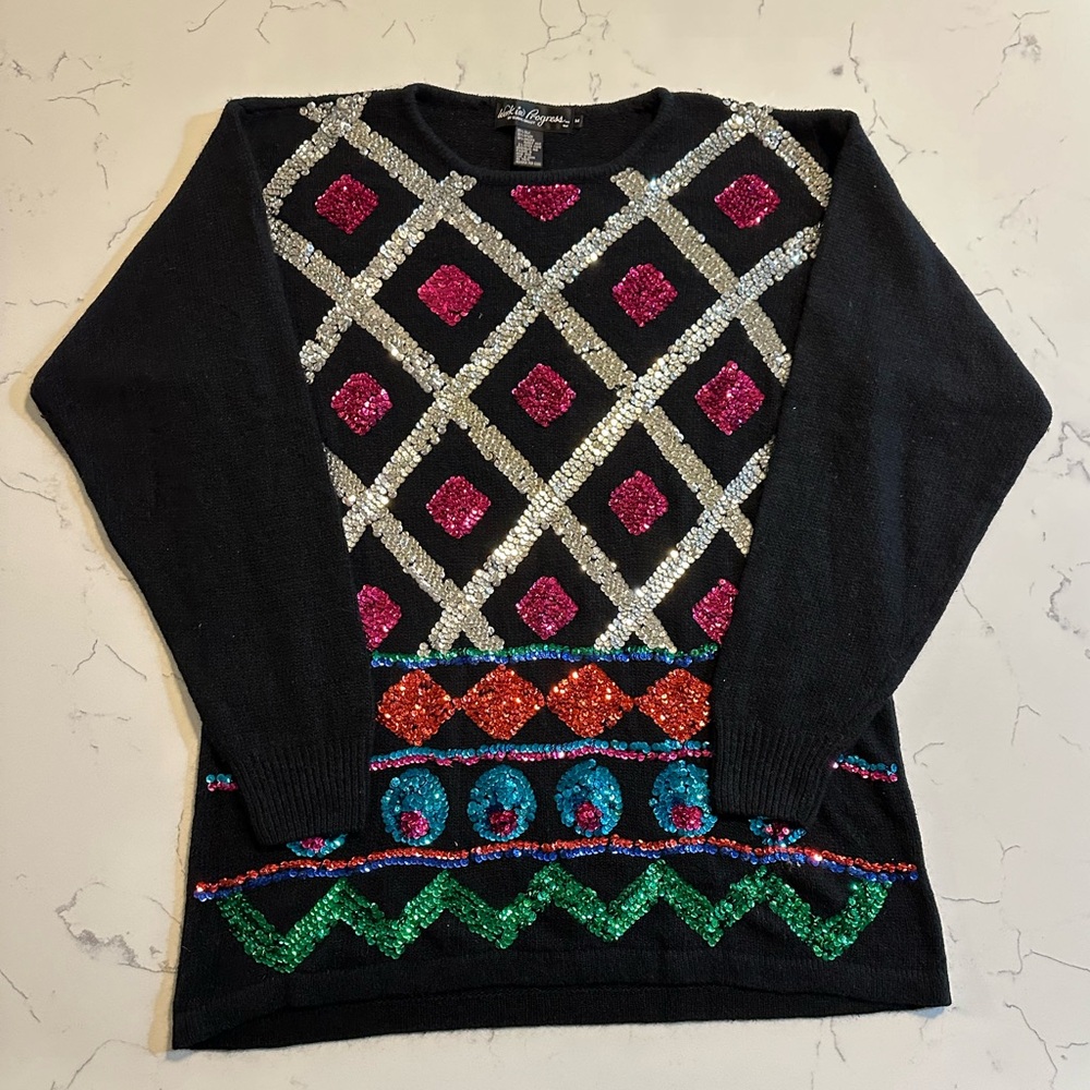 Vintage Work In Progress Silk Rabbit Hair Blend Sequin Sweater Oversized Medium